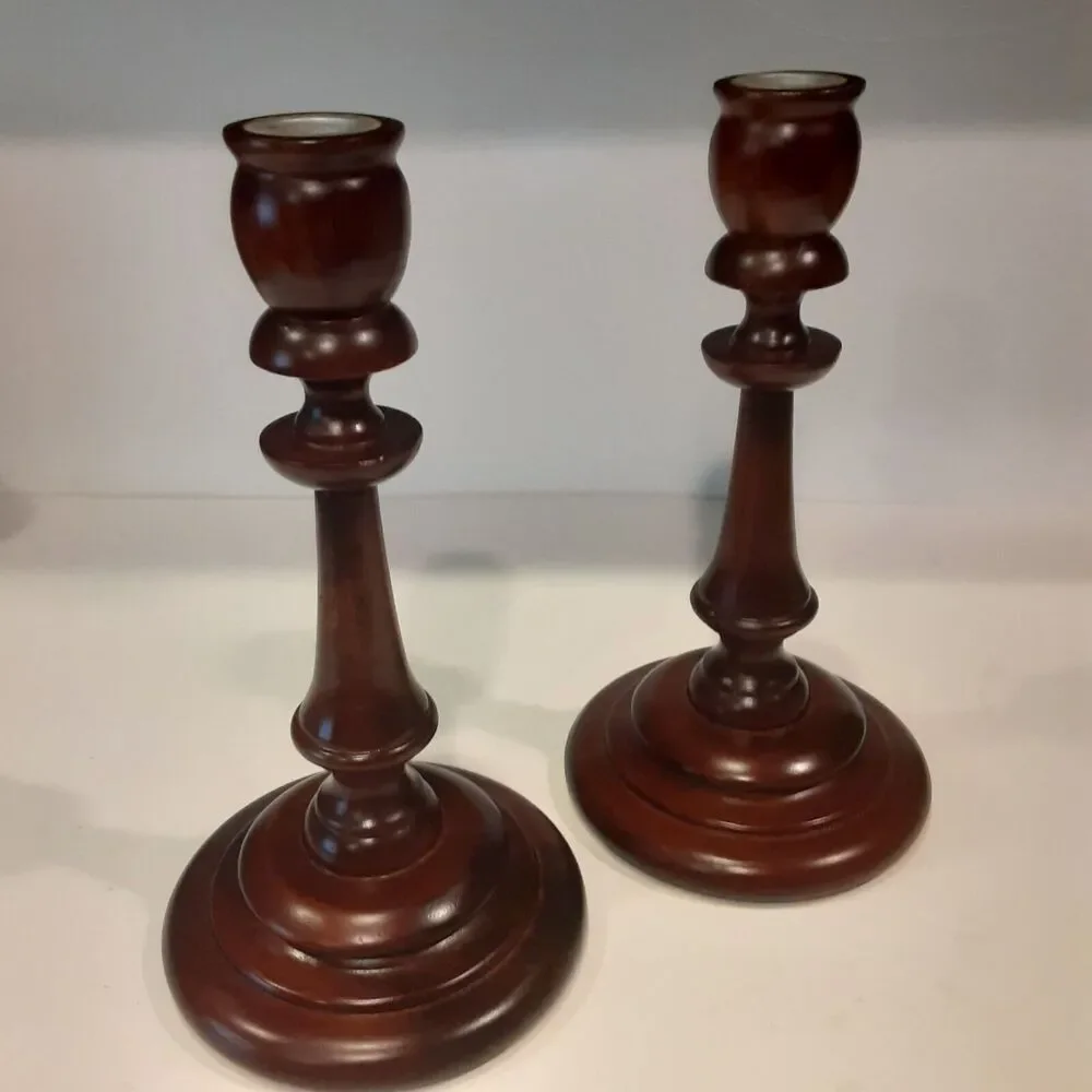 Studio 56 Wooden Turned Candlesticks x2 versatile Decor